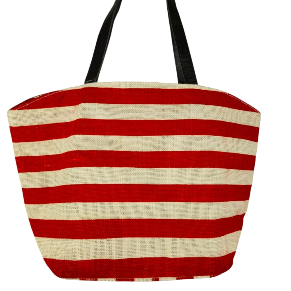 NWOT, Mudpie, Red and White Striped Tote Bag, With Black and Silver Sequins. - Picture 2 of 10